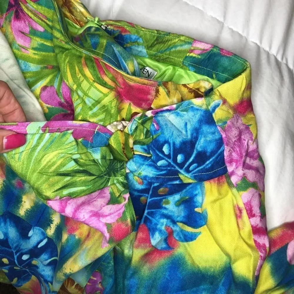 Nancy Bolen Tropical Faux Wrap Silk Skirt S